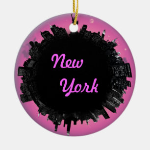 New York pink skyline Ceramic Tree Decoration