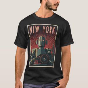 New York Robot Tourist – Art Deco Travel Poster T-Shirt