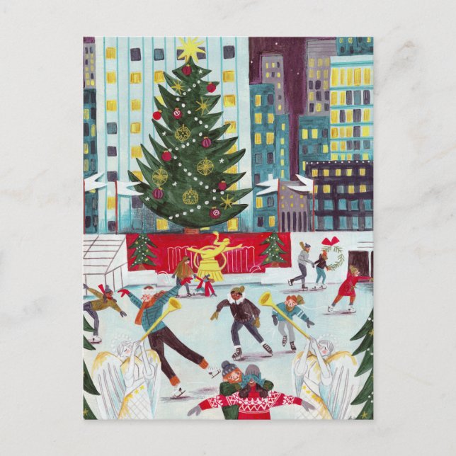 New York Rockefeller centre Christmas skating  Hol Holiday Postcard (Front)