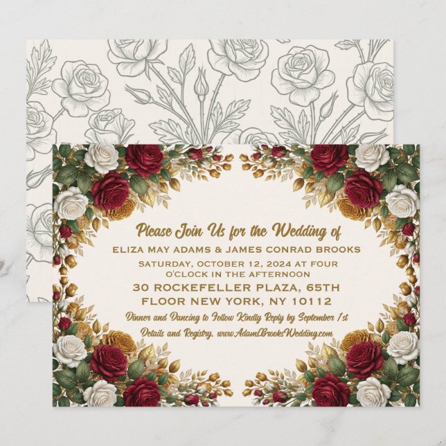 New York Rose Elegant Wedding Invitation (Front/Back)