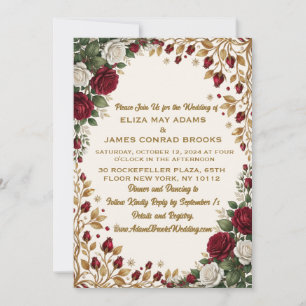 New York Rose Gold Floral Photo Wedding Invitation