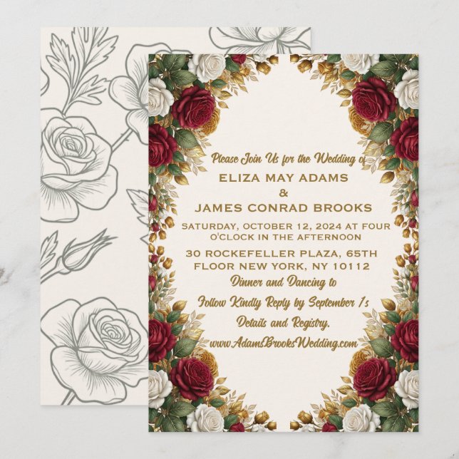 New York Rose Wedding Invitation (Front/Back)