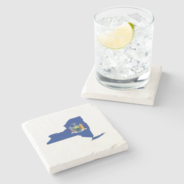 New York Shaped Flag New Yorker Empire State Stone Coaster (Side)