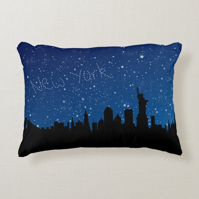 New York, Skyline at Night Decorative Cushion (Front)