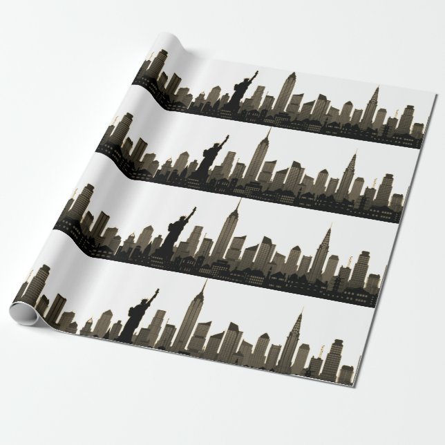 New York Skyline Black Big Apple Modern City Wrapping Paper (Unrolled)