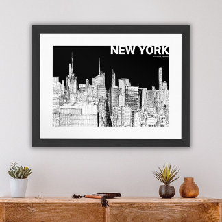New York Skyline Black White Matte Art Poster