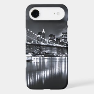 New York Skyline Brooklyn Bridge Monochrome Night