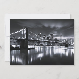 New York Skyline Brooklyn Bridge Monochrome Night Announcement