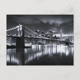New York Skyline Brooklyn Bridge Monochrome Night Holiday Postcard