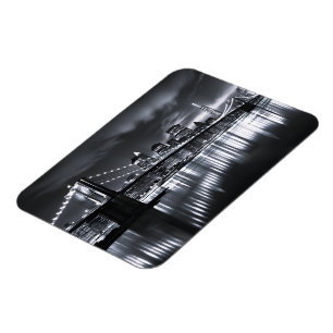 New York Skyline Brooklyn Bridge Monochrome Night Magnet
