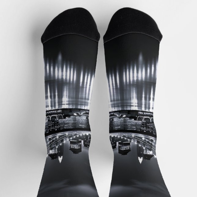 New York Skyline Brooklyn Bridge Monochrome Night Socks (Top)