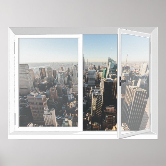 New York Skyline City View Fake Window Poster (Front)