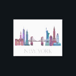 New York Skyline Coloured Buildings Canvas Print<br><div class="desc">New York Skyline Coloured Buildings by Fab Funky. Features famous landmarks of New York City in jewel tones.</div>