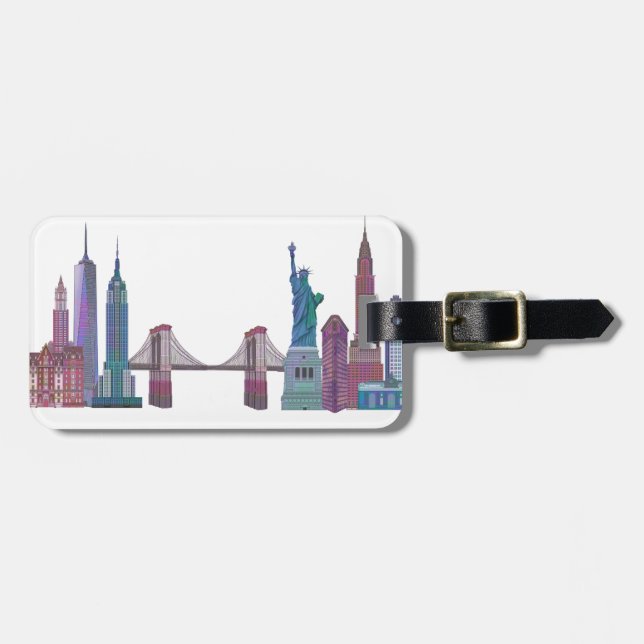 New York Skyline Coloured Buildings Luggage Tag (Front Horizontal)