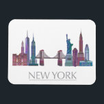 New York Skyline Coloured Buildings Magnet<br><div class="desc">New York Skyline Coloured Buildings by Fab Funky. Features famous landmarks of New York City in jewel tones.</div>