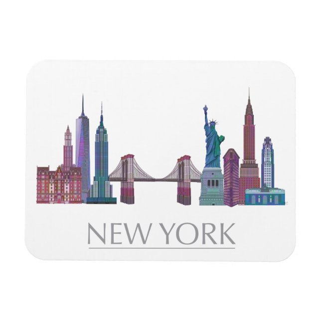 New York Skyline Coloured Buildings Magnet (Horizontal)