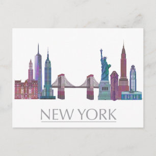 New York Skyline Coloured Buildings Postcard