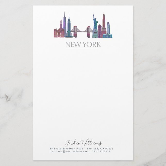 New York Skyline Coloured Buildings Stationery (Front)