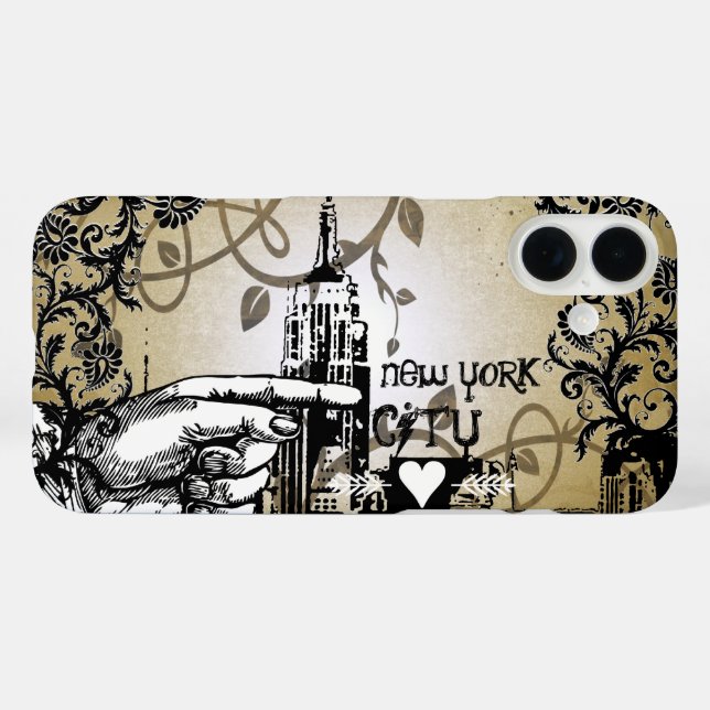 New York Skyline Damask Burnt Vines iPhone Case (Back (Horizontal))