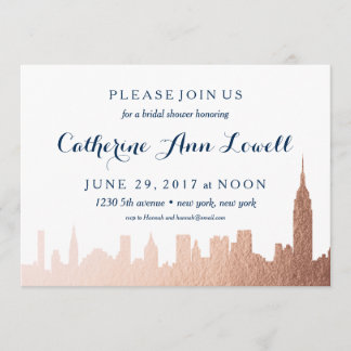 New York Skyline Faux Rose Gold Bridal Shower Invitation