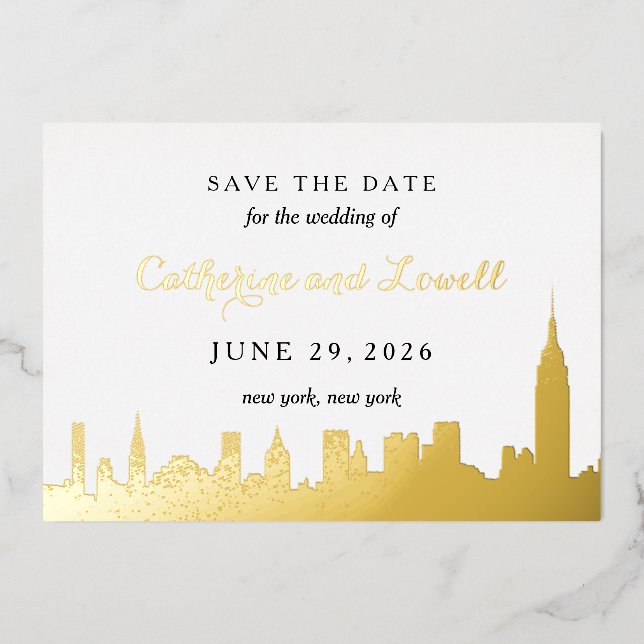 New York Skyline Gold Foil Save the Date (Front)