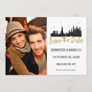 New York Skyline Gold Script Save the Date