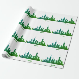 New York Skyline Green Big Apple Modern City  Wrapping Paper