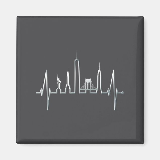 New York Skyline Heartbeat Love Statue Of Liberty  Magnet (Front)