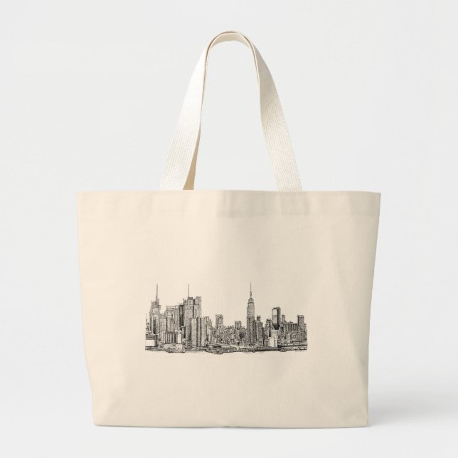 New York skyline ink Large Tote Bag (Front)