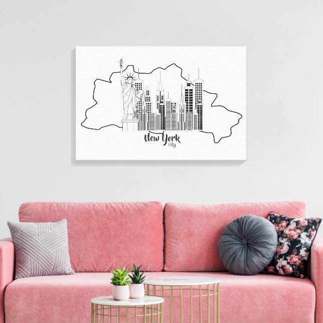 New York  Skyline Minimalist Stretched Canva art Canvas Print (Insitu(LivingRoom))