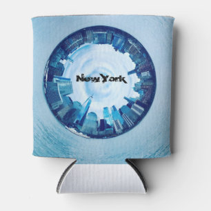 new york skyline of skyscrapers in round can cooler