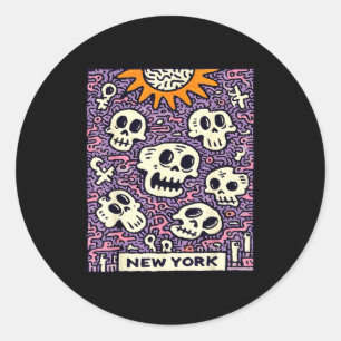 New york skyline punk grunge vintage retro graffit classic round sticker