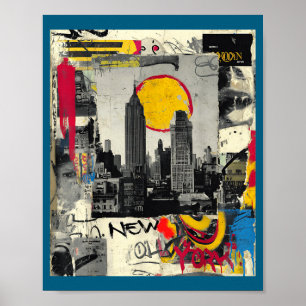 New york skyline punk grunge vintage retro graffit poster