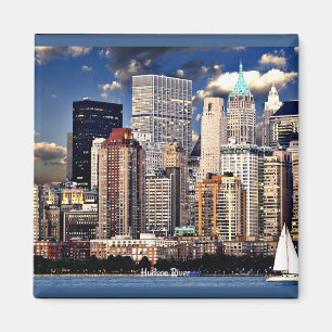 New York Skyline, Sailboat on the Hudson River Magnet