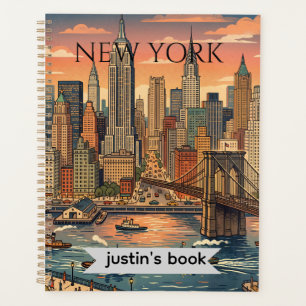 New York Skyline Travel Art Vintage   Personalise Planner