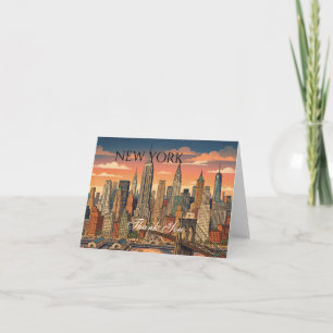 New York Skyline Travel Art Vintage Personalise Thank You Card