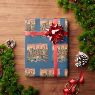 New York Skyline Travel Art Vintage Wrapping Paper