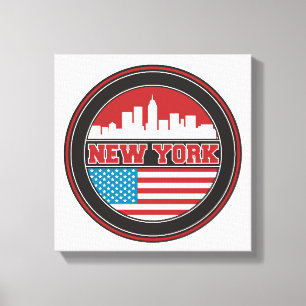 New York Skyline   United States Flag Canvas Print