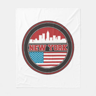 New York Skyline United States Flag Fleece Blanket