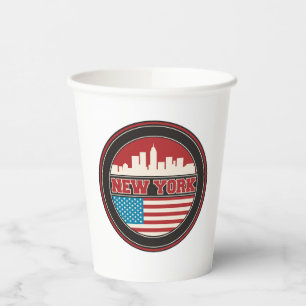 New York Skyline   United States Flag Paper Cups