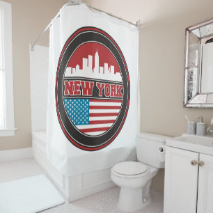 New York Skyline United States Flag Shower Curtain