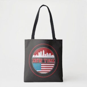 New York Skyline United States Flag Tote Bag