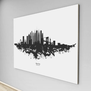 New York Skyline Watercolor Black and White Canvas Print