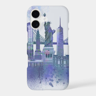 New York Skyline - Watercolor Blue