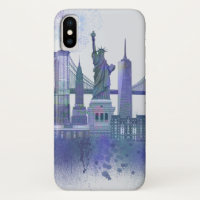 New York Skyline - Watercolor Blue
