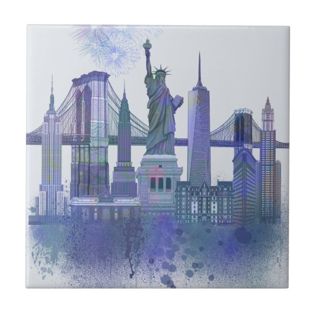 New York Skyline - Watercolor Blue Tile (Front)