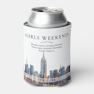 New York Skyline Watercolor Girls Weekend Can Cooler