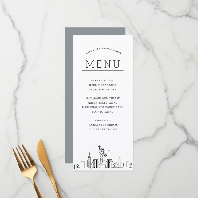 New York Skyline | Wedding Event Dinner Menu (Front/Back In Situ)
