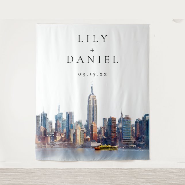 New York Skyline Wedding Photo Backdrop Tapestry (Front)