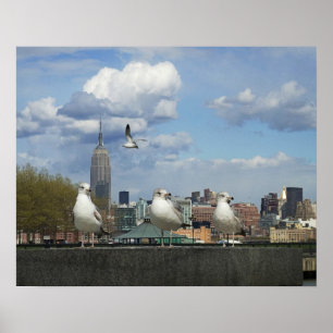 New York Skyline with Seagulls Poster